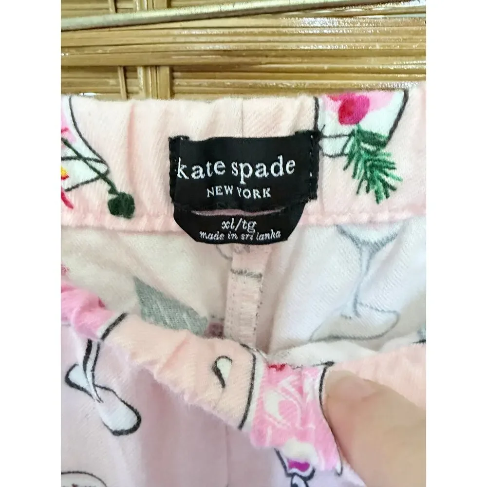 Kate spade cotton viscose flannel pajamas set martinis drinks girly XL self care